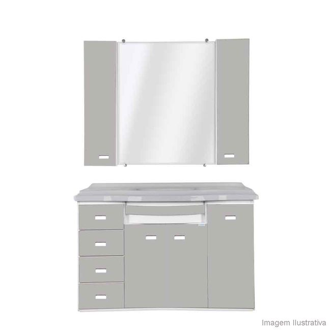 Gabinete Orion 103cm com espelheira e lavatório cinza Primolar
