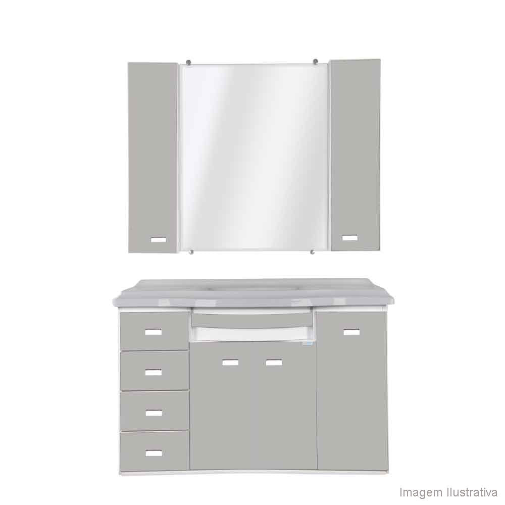 Gabinete Orion 103cm com espelheira e lavatório cinza Primolar