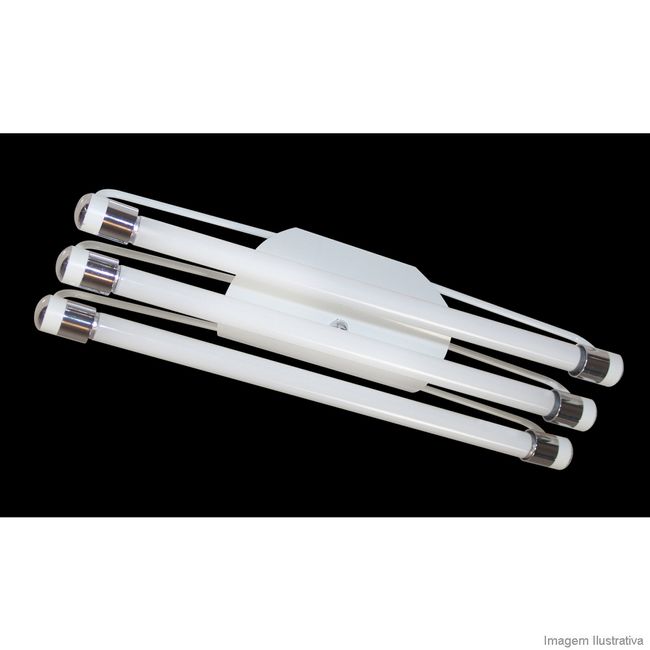 Luminária tubular fina com reator para 3 lâmpadas fluorescentes 20W branca cromada Tualux