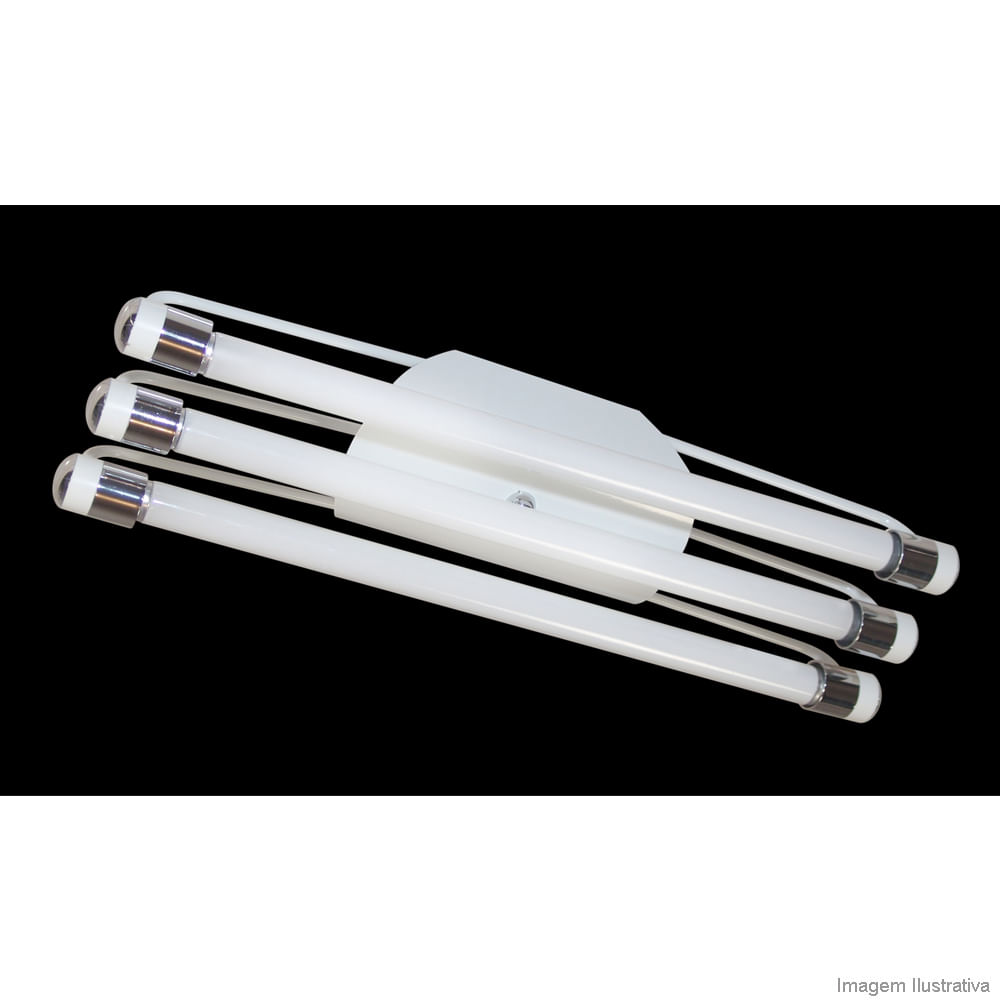 Luminária tubular fina com reator para 3 lâmpadas fluorescentes 20W branca cromada Tualux