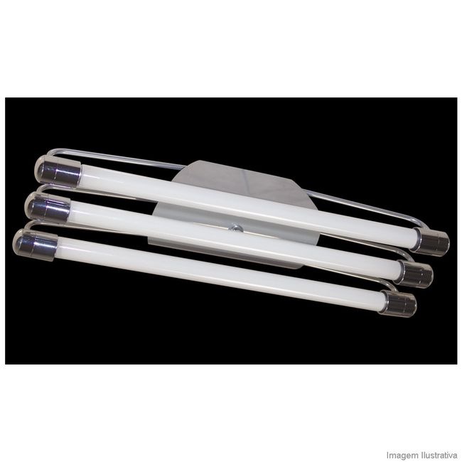 Luminária tubular fina com reator para 3 lâmpadas fluorescentes 40W titânio cromada Tualux