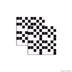 Pastilha de vidro 2x2cm placa 34x34cm branco com preto Jatobá