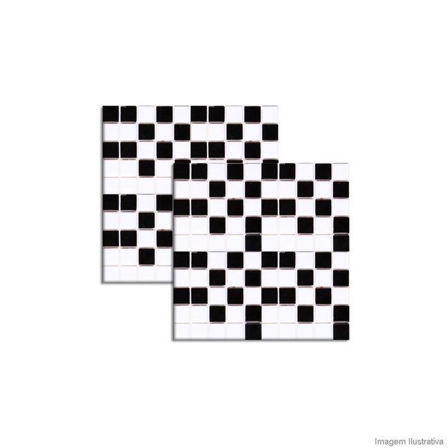 Pastilha de vidro 2x2cm placa 34x34cm branco com preto Jatobá