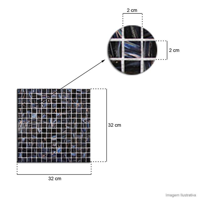 Pastilha de vidro Dubai 2x2cm placa 32x32cm NE803 Colormix