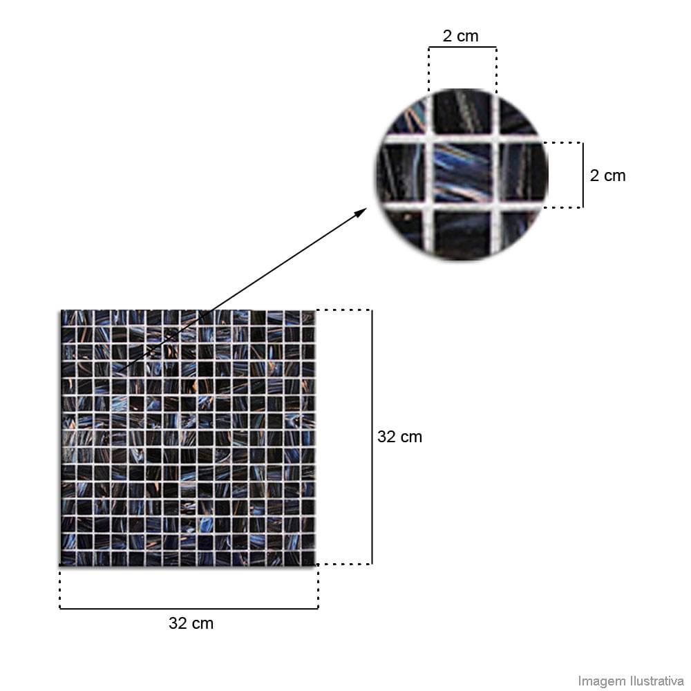 Pastilha de vidro Dubai 2x2cm placa 32x32cm NE803 Colormix