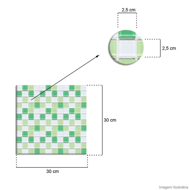 Pastilha de vidro Soft 2,5x2,5cm branco/maça-verde Jatobá