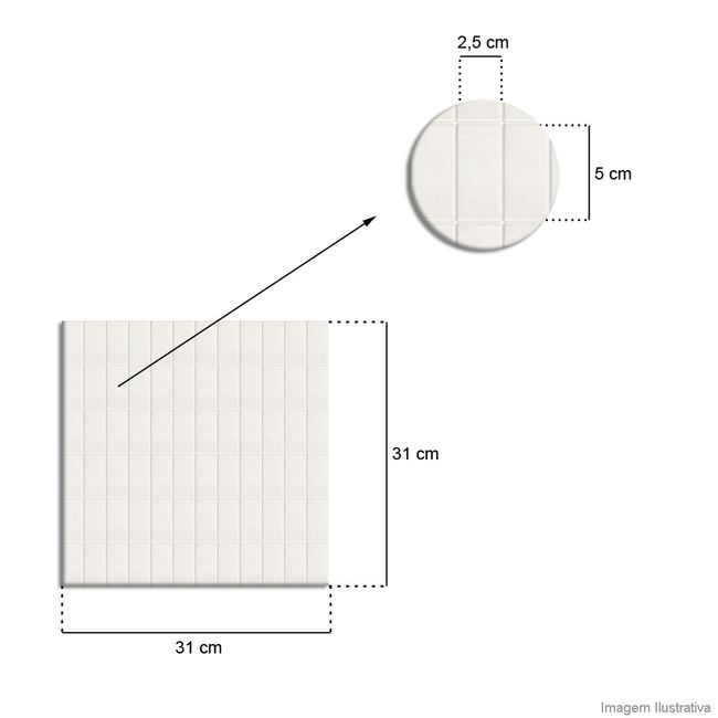 Pastilha de porcelana 2,5x5cm placa 31x31cm super branco Jatobá