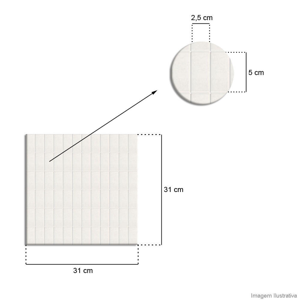 Pastilha de porcelana 2,5x5cm placa 31x31cm super branco Jatobá