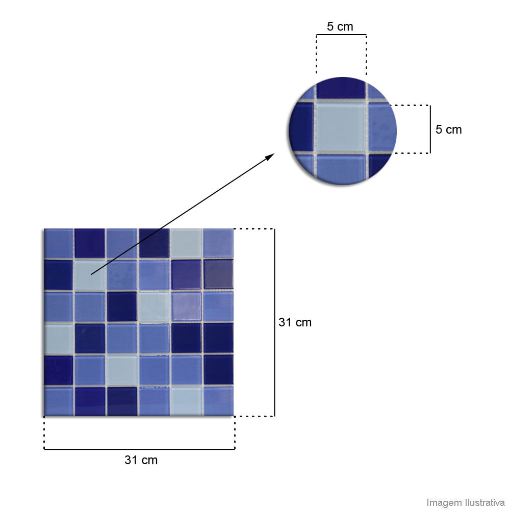 Pastilha de vidro placa 5x5cm placa 31x31cm blue white Crystalcor