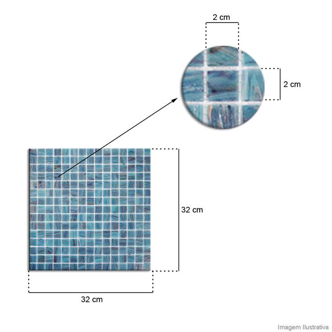 Pastilha de vidro Dubai 2x2cm placa 32x32cm NE753 Colormix