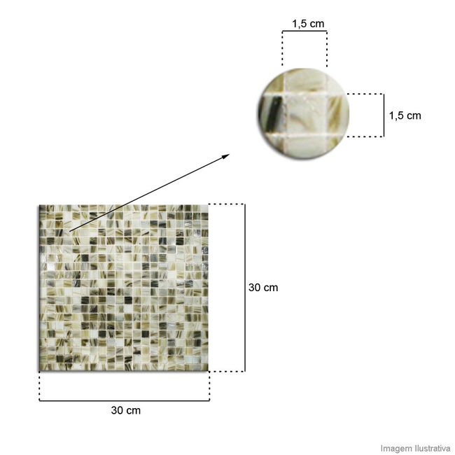 Pastilha de vidro Murano 1,5x1,5cm placa 30x30cm P318 Colormix