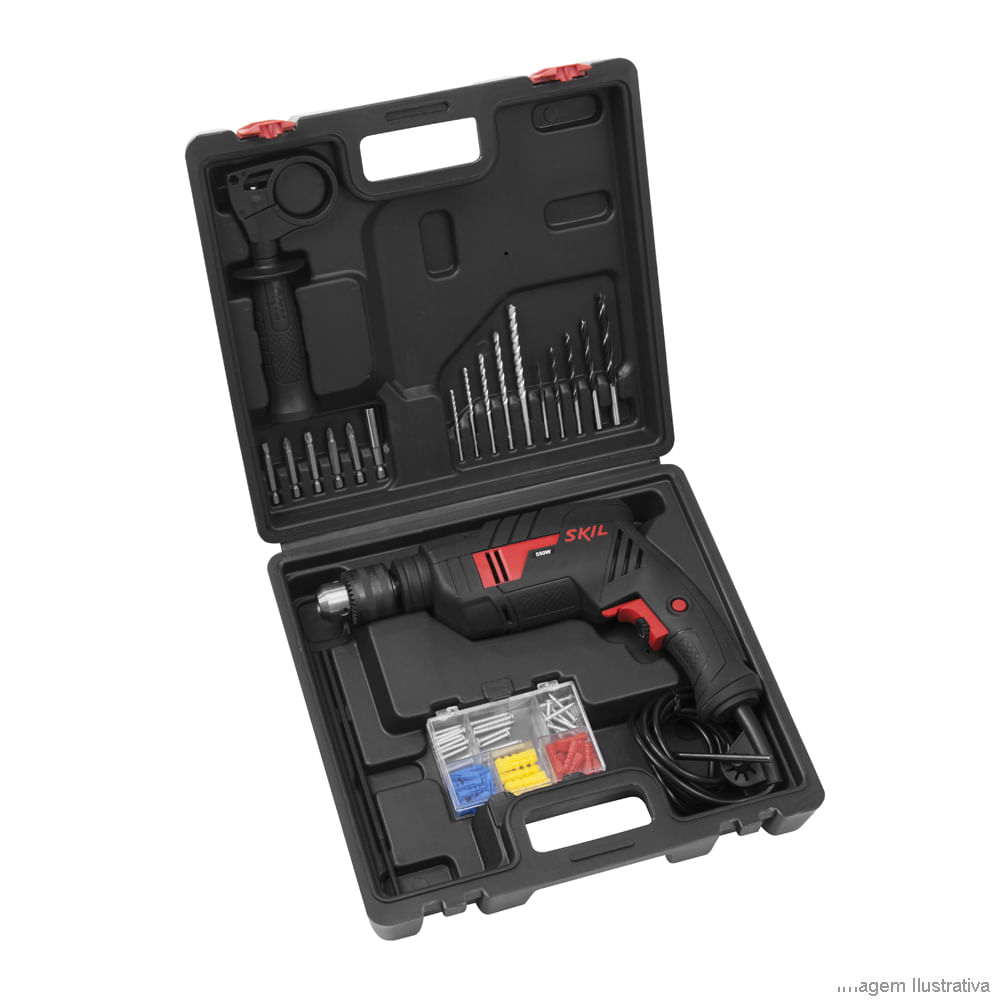 Furadeira de impacto elétrica 1/2" 127V 550W com 19 acessórios Skil