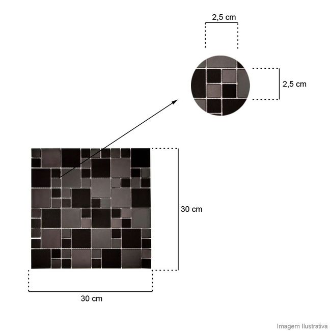 Pastilha de vidro Geometric 2,5x2,5cm placa 30x30cm dark Crystalcor