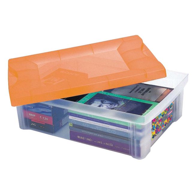 Caixa-organizadora-de-plastico--135L-cristal-e-Laranja-Sanremo