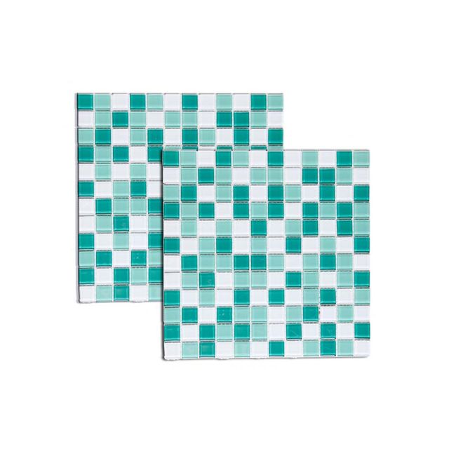 Pastilha-de-vidro-Soft-25x25cm-placa-275x275cm-branco-com-verde-Jatoba
