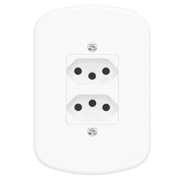 Conjunto-montado-de-tomada-dupla-10A-com-placa-distanciadas-250V-Blanc-Fame
