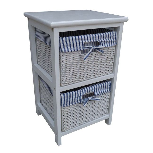 Gaveteiro de madeira e Rattan com 2 Gavetas branco Coisas e Coisinhas