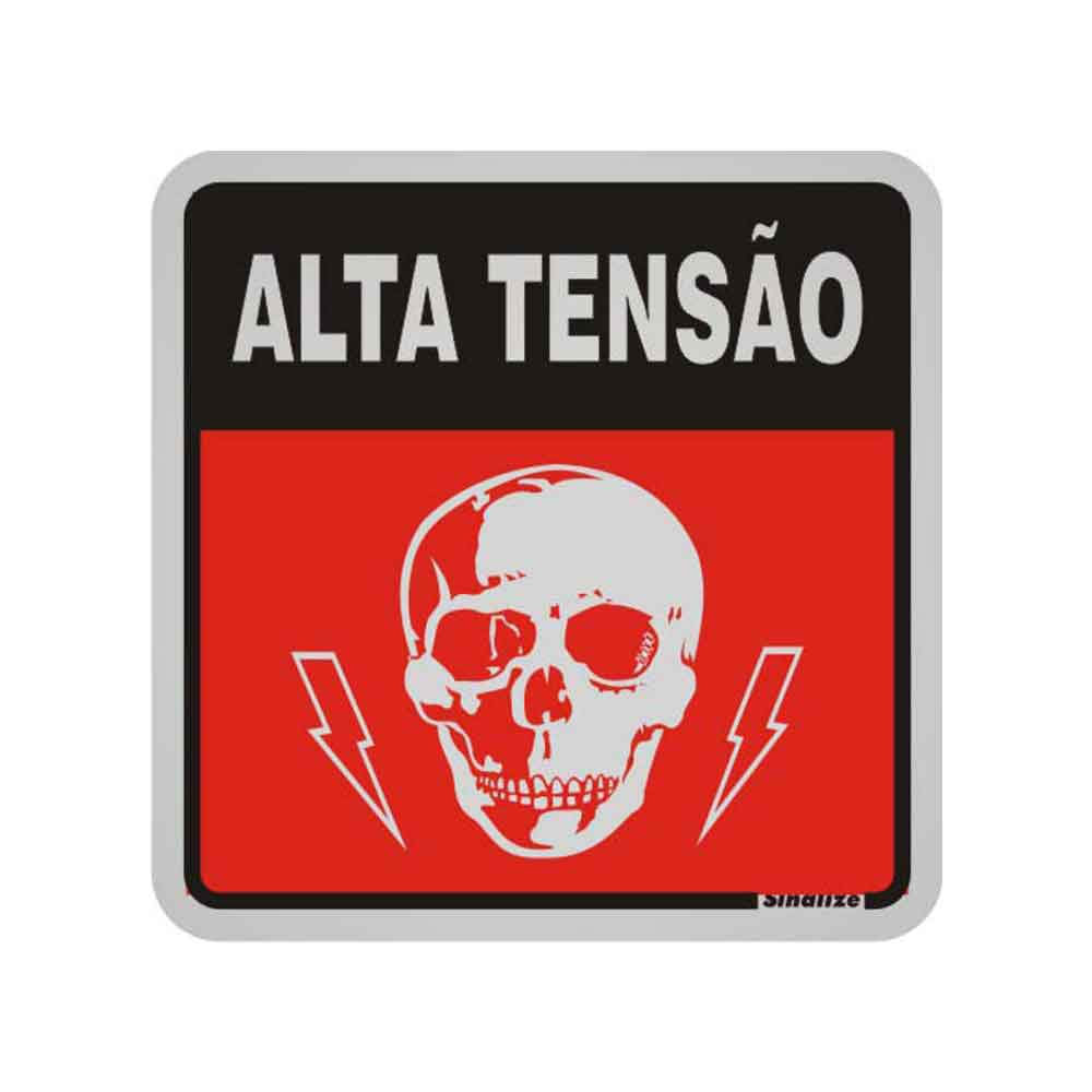 Placa-de-aluminio-12x12cm-Perigo-alta-tensao-preto-e-vermelho-Sinalize