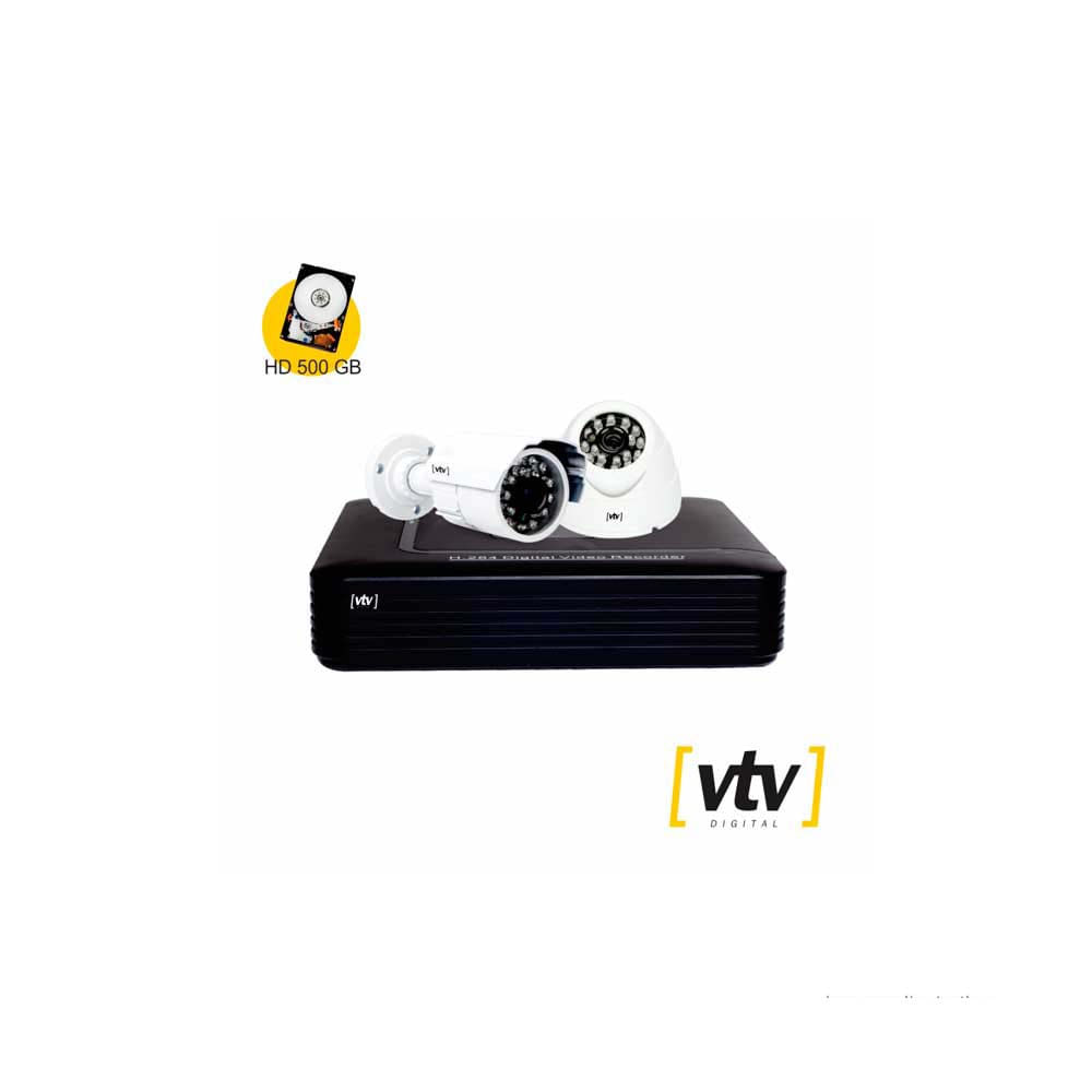 Kit com câmera Dome   câmera Bullet DVR 4CH 720P até 1.0MP branco e preto VTV Digital