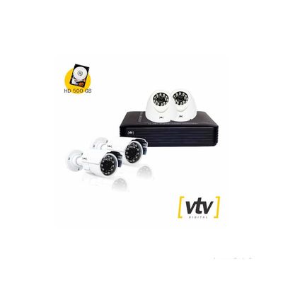 Kit-duas-cameras-Dome---duas-cameras-Bullet-DVR-8CH-720P-ate-10MP-branco-e-preto-VTV-Digital