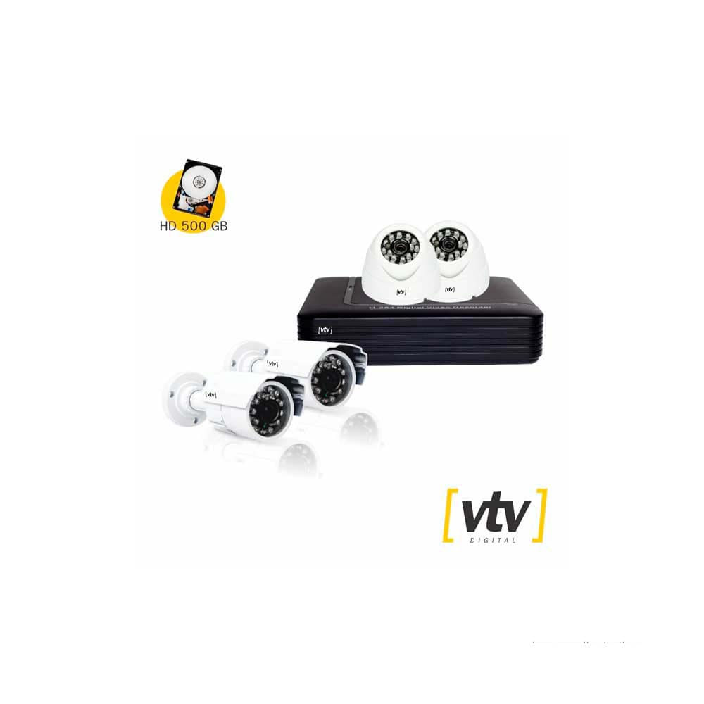 Kit-duas-cameras-Dome---duas-cameras-Bullet-DVR-8CH-720P-ate-10MP-branco-e-preto-VTV-Digital