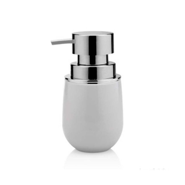 Porta-sabonete-liquido-de-bancada-em-plastico-branco-New-Belly-Cromo-OU
