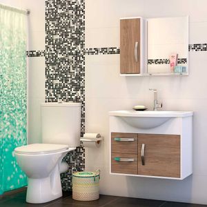 Conjunto De Banheiro Babinete Lavatório Apus 60Cm Munique Branco Cerocha