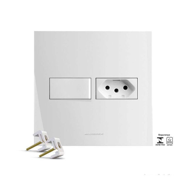 Interruptor 4x4 simples com placa e tomada 10A Inova branco Alumbra