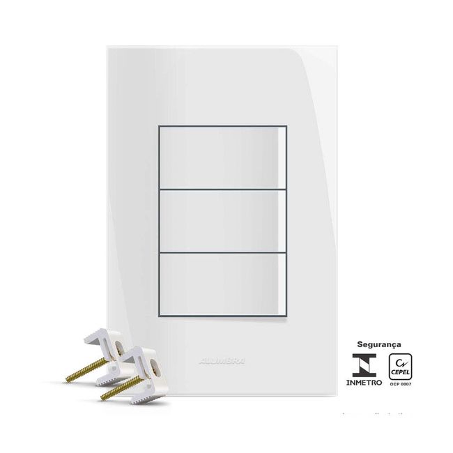 Interruptor 4x2 triplo simples com placa branco Inova Alumbra