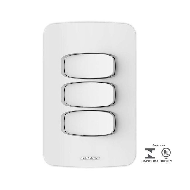 Interruptor-triplo-simples-10A-250V-com-placa-4X2-Gracia-branco-Alumbra