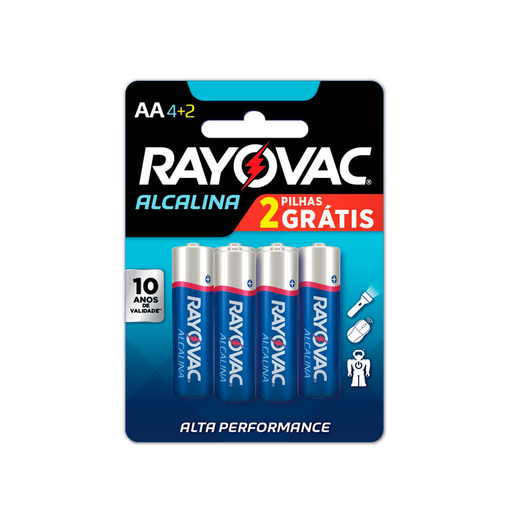 Pilhas AA Alcalina Rayovac 4 + 2 Pilhas Grátis 1 Cart C/ 6 - You Shoponline