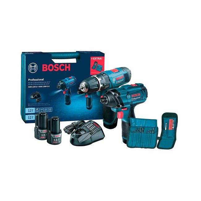 Kit parafusadeira a bateria GDR120-2 Li e furadeira de impacto GSB1200-2 Li azul Bosch