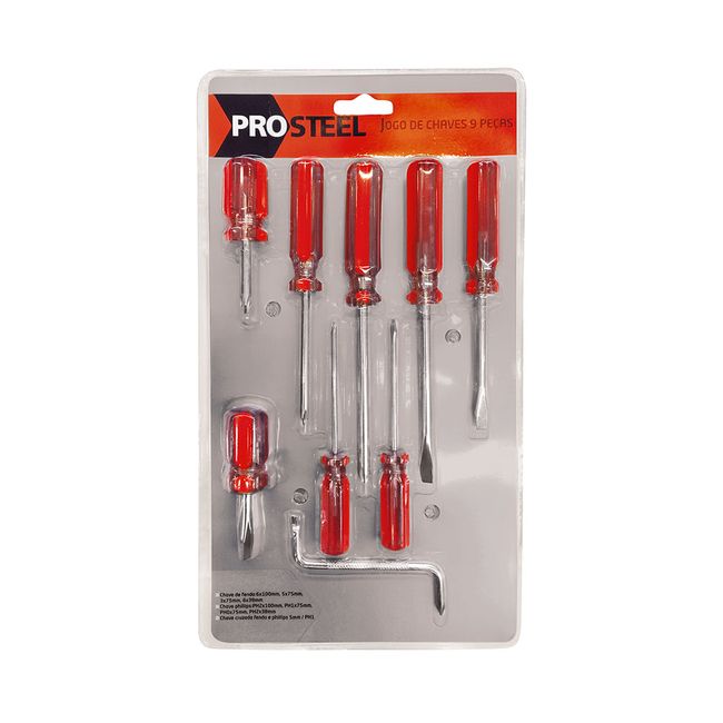 Jogo de chaves com 9 peças vermelho e azul Prosteel
