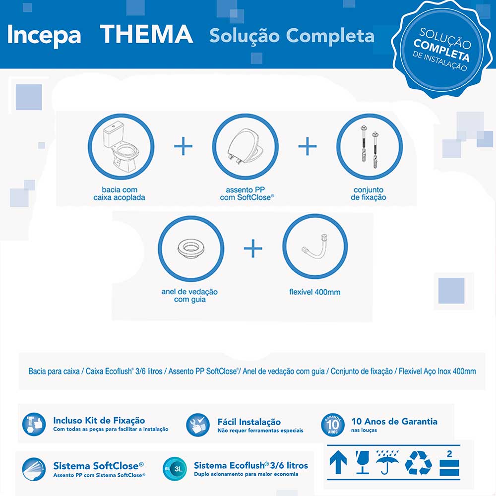 Vaso Sanitário com Caixa Acoplada 3/6l e Assento Thema Branco Incepa
