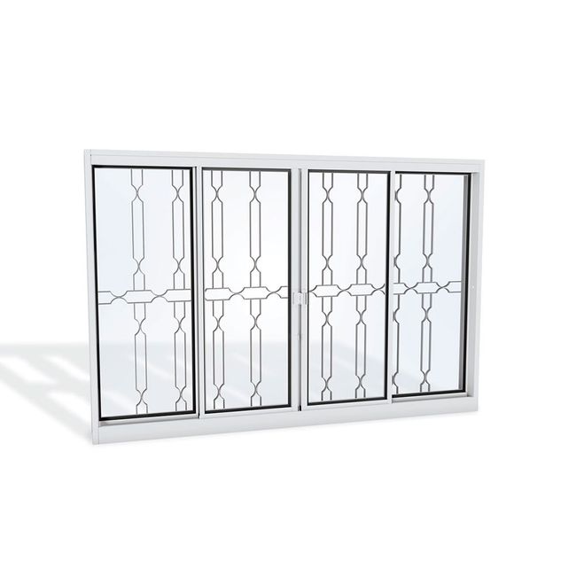 Janela de correr 4 folhas Facilità 120x150x12cm grade mosaico Lucasa