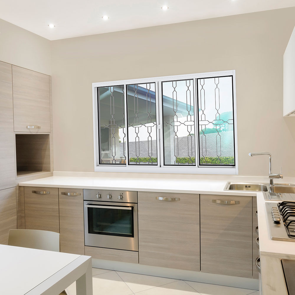 Janela de correr 4 folhas Facilità 120x150x12cm grade mosaico Lucasa