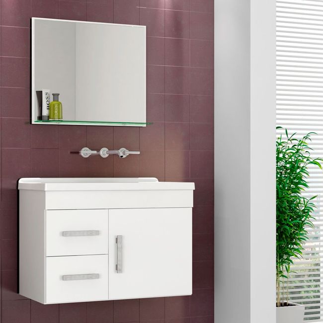 Gabinete para banheiro Polaris 46x31x63cm com lavatório e espelheira branco Cerocha
