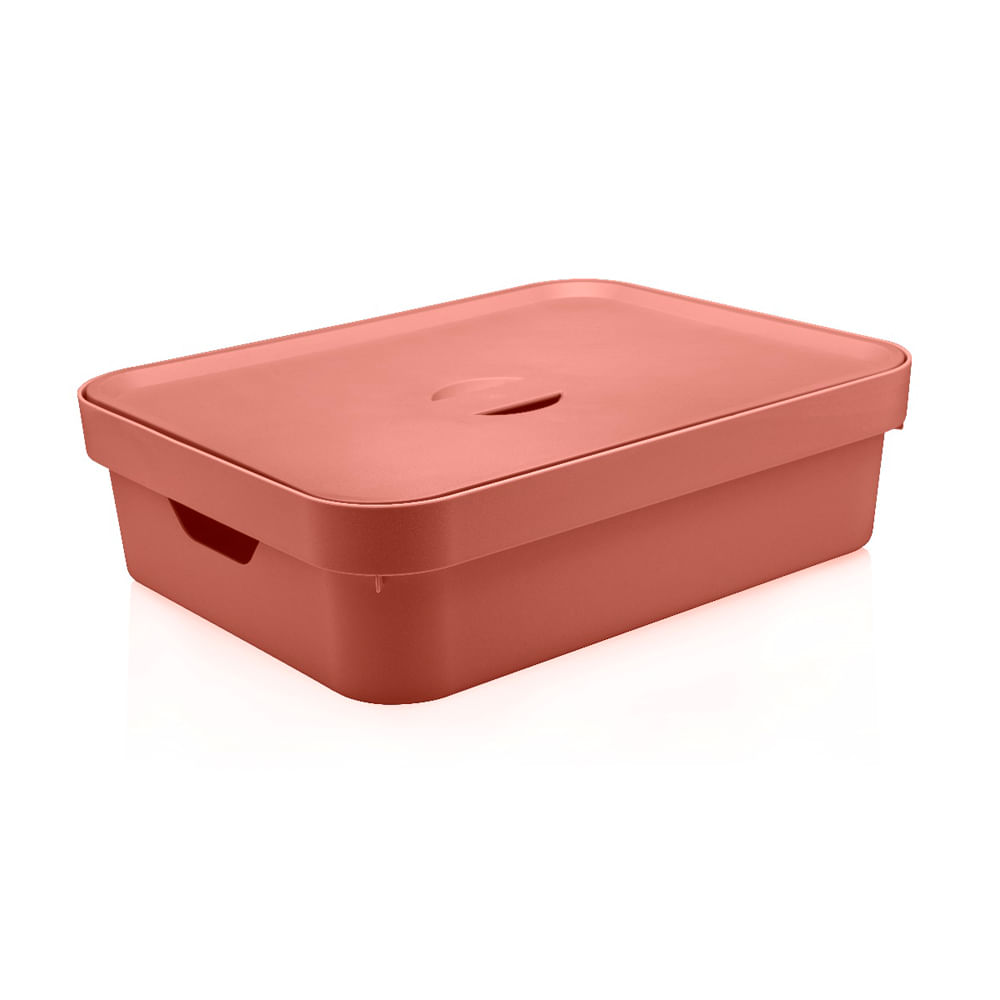 Caixa-organizadora-com-tampa-11L-plastico-terracota-Cube-OU