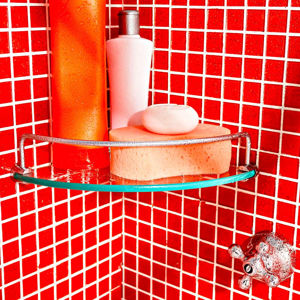 Prateleira cantoneira de vidro 4010 com haste incolor Rack System