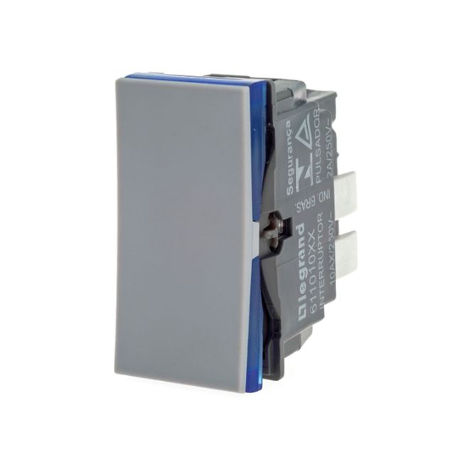 1 Módulo Interruptor Simples 10A/250VBorner Automático Cinza Acetinado Monocromático 611010cz Pial Plus Legrand