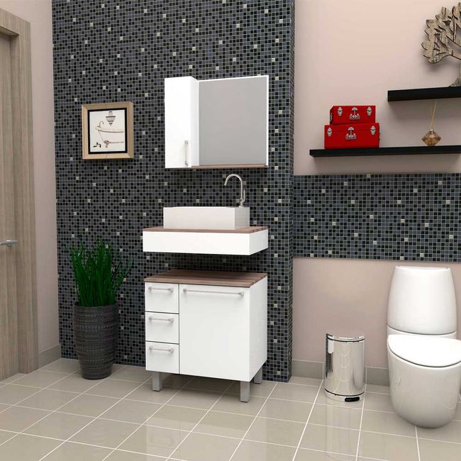 Bancada de madeira 60cm sem cuba branca com tamarindo Cozimax