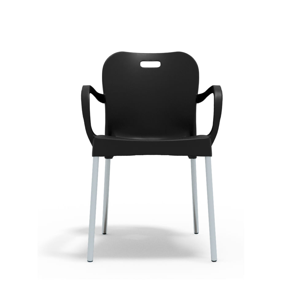 Cadeira com pé de alumínio com braço preta Paramount Plásticos