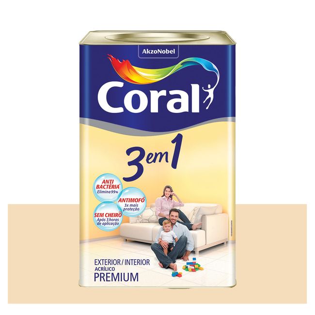 Tinta acrílica fosca Premium 3 em 1 marfim 18L Coral