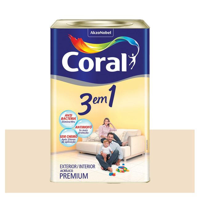 Tinta acrílica fosca Premium 3 em 1 palha 18L Coral