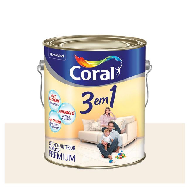 Tinta Coral 3 em 1 Acrílica Fosca Premium Branco 3,6 Litros