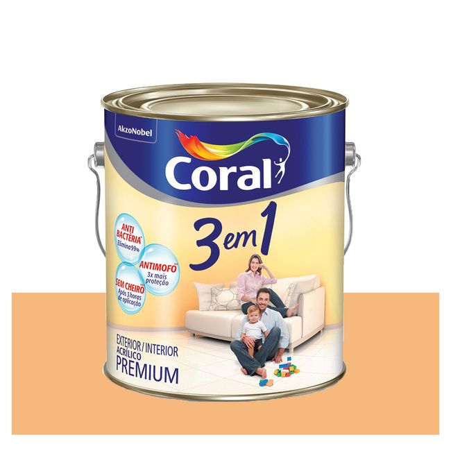 Tinta acrílica premium fosca Premium 3 em 1 cromo suave 3,6L Coral