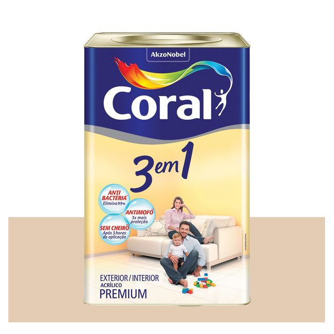Tinta acrílica fosca Premium 3 em 1 areia 18L Coral