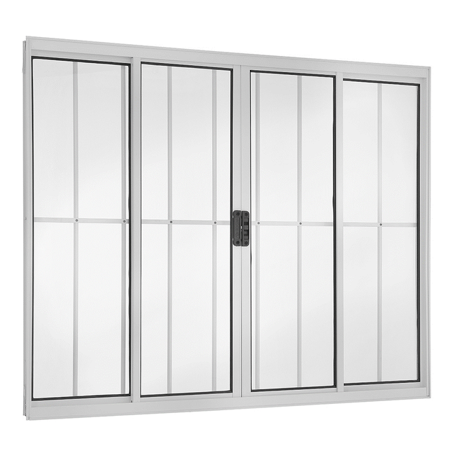 Janela-de-Correr-Abertura-Central--de-Aluminio-4-Folhas-com-grade-Ecosul-Esquadrisul-Alt-100Cm-X-Comp-120Cm-Aluminio-Brilhante-1641409