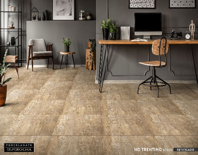 Piso Cerâmico  Gruporocha HD Trentino Acetinado Retificado Larg: 60cm X Comp.: 60cm Marrom.