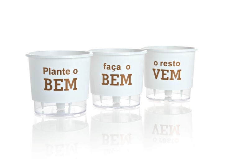 Conjunto de Vasos Autoirrigáveis Plante O Bem Alt: 12cm X Larg: 11 cm. Branco